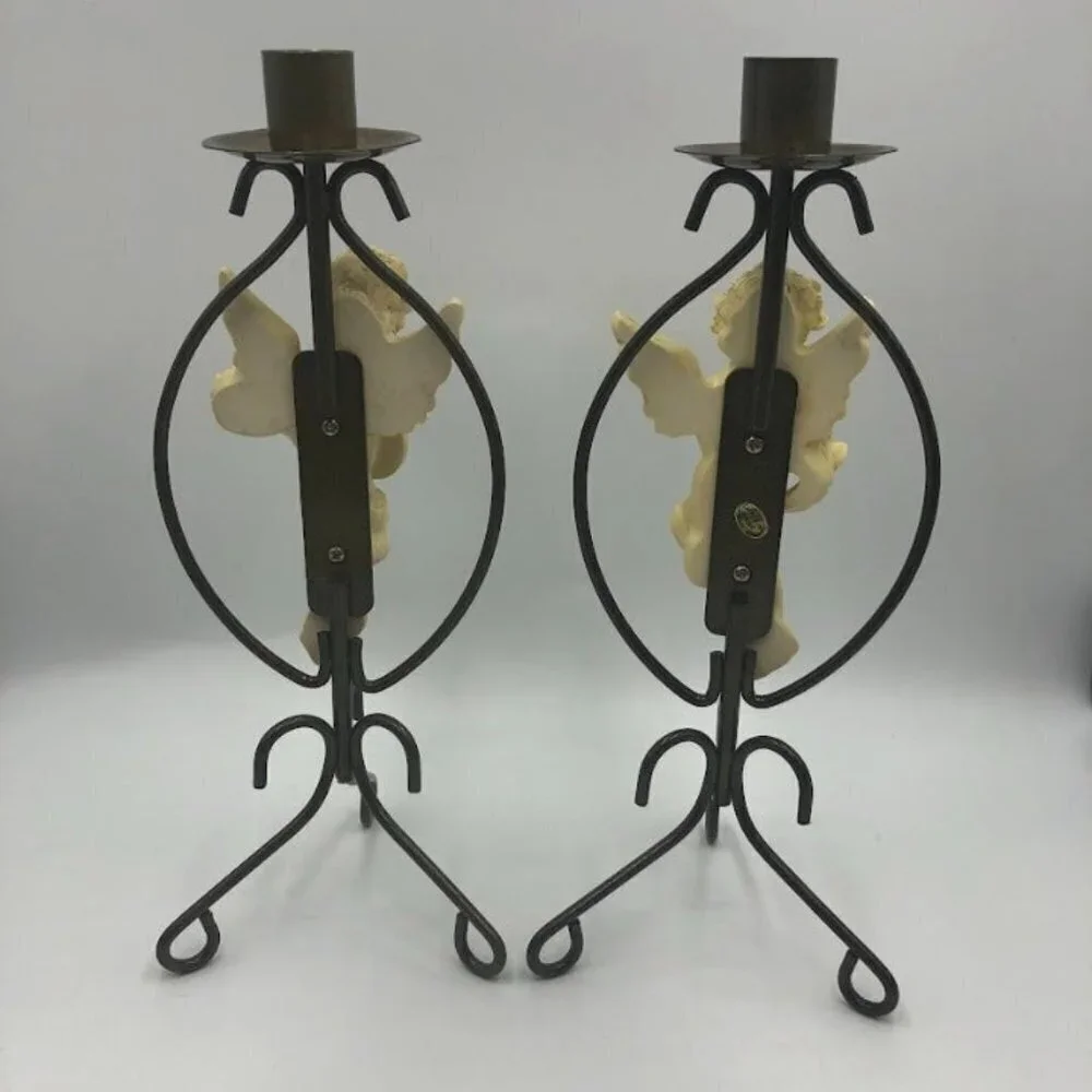 Vintage Metal Angel Set of 2 Taper Candle Holders Spiritual Holiday Décor Altar